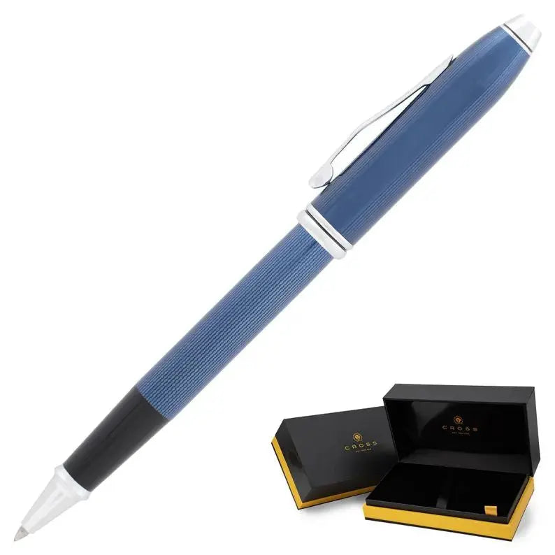 Cross Townsend® Polished Translucent Cobalt Blue Engraved Diamond Pattern with Polished Chrome Appointments Rollerball Pen Cross