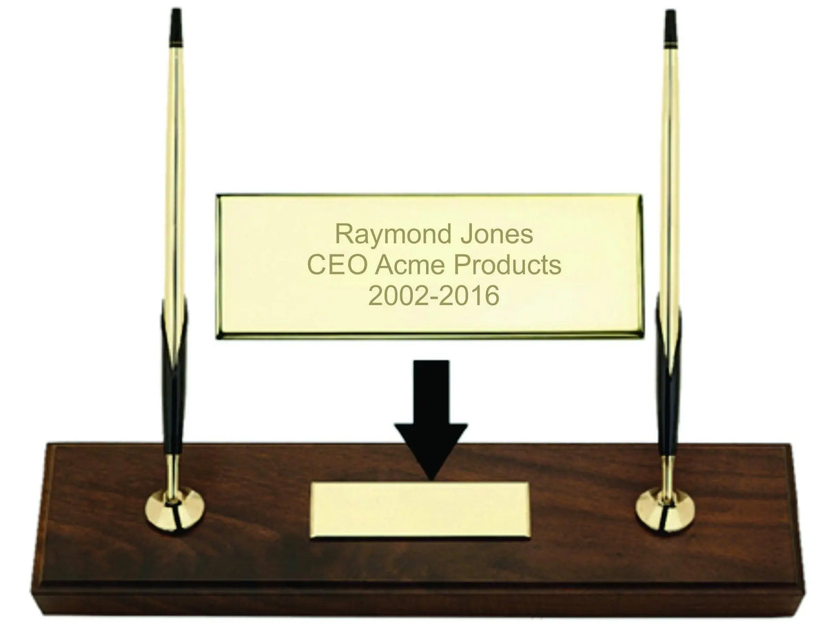 Engraved / Personalized Cross Double Desk Set, Walnut base with 10krt Gold Ballpoint Pen and Pencil 5201 cross