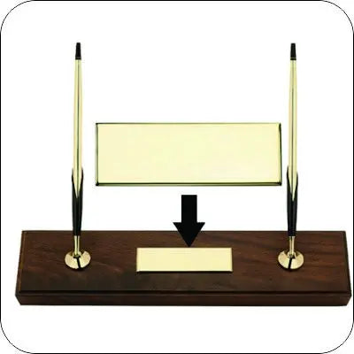 Engraved / Personalized Cross Double Desk Set, Walnut base with 10krt Gold Ballpoint Pen and Pencil 5201 cross
