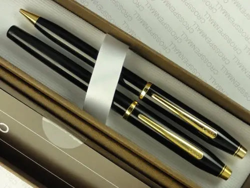 Cross Made in The USA Century II Black Lacquer and 23k Gold Appointment Rolled/Filled Ballpoint Pen & 0.5MM Pencil Set My Store