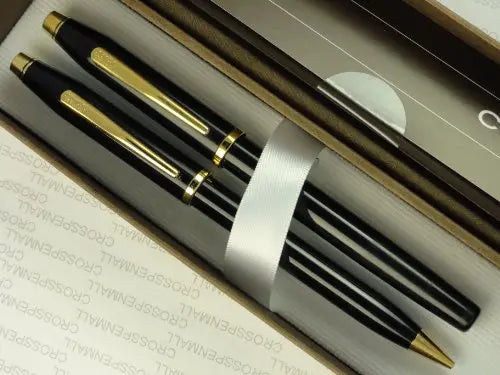 Cross Made in The USA Century II Black Lacquer and 23k Gold Appointment Rolled/Filled Ballpoint Pen & 0.5MM Pencil Set My Store