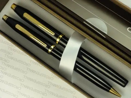 Cross Made in The USA Century II Black Lacquer and 23k Gold Appointment Rolled/Filled Ballpoint Pen & 0.5MM Pencil Set My Store