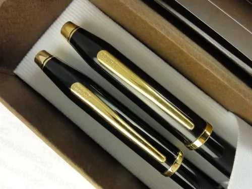 Cross Made in The USA Century II Black Lacquer and 23k Gold Appointment Rolled/Filled Ballpoint Pen & 0.5MM Pencil Set My Store