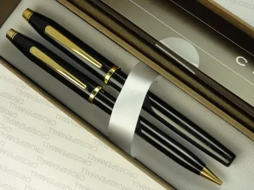 Cross Made in The USA Century II Black Lacquer and 23k Gold Appointment Rolled/Filled Ballpoint Pen & 0.5MM Pencil Set My Store