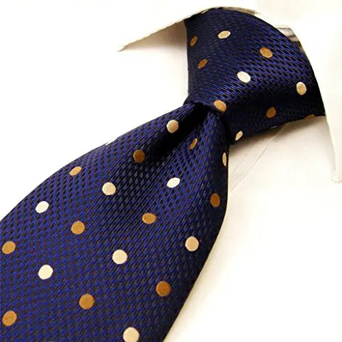 Intrepid Handmade Polka Dot Multi-color Executive Men's Tie, Blue , White , Gold , Polka Dot 100% Silk Jacquard Woven Necktie Tie - crosspenmall.com