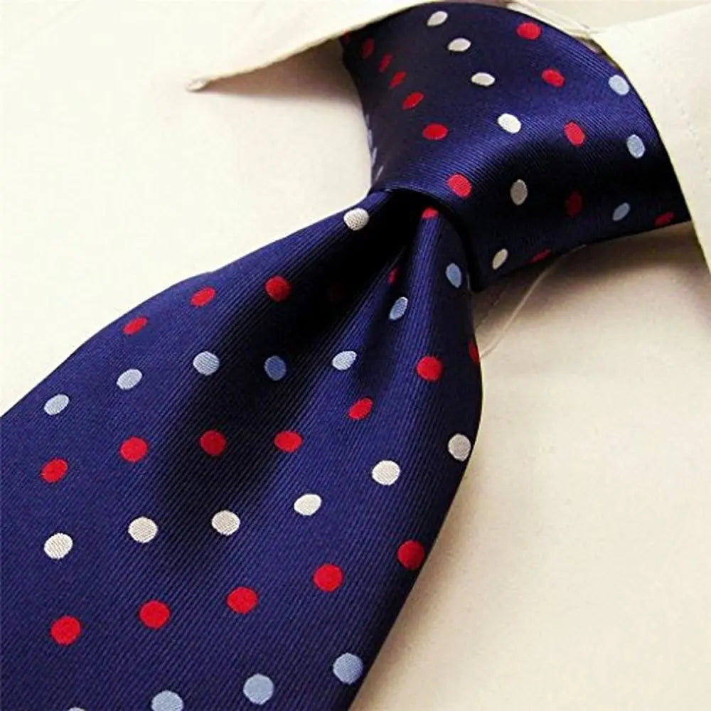Intrepid Handmade Polka Dot Multi-color Executive Men's Tie, Red, White , Blue Polka Dot 100% Silk Jacquard Woven Necktie Tie Intrepid