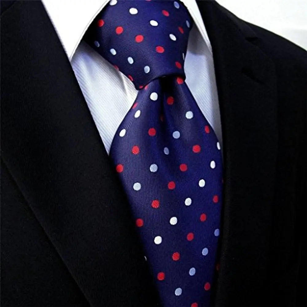 Intrepid Handmade Polka Dot Multi-color Executive Men's Tie, Red, White , Blue Polka Dot 100% Silk Jacquard Woven Necktie Tie Intrepid