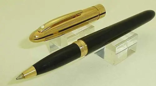 Made in The USA Sheaffer Crest 593 Tuxedo with 22KT Gold Cap and Black Lacquer Barrel Medium Point Rollerball Pen - crosspenmall.com