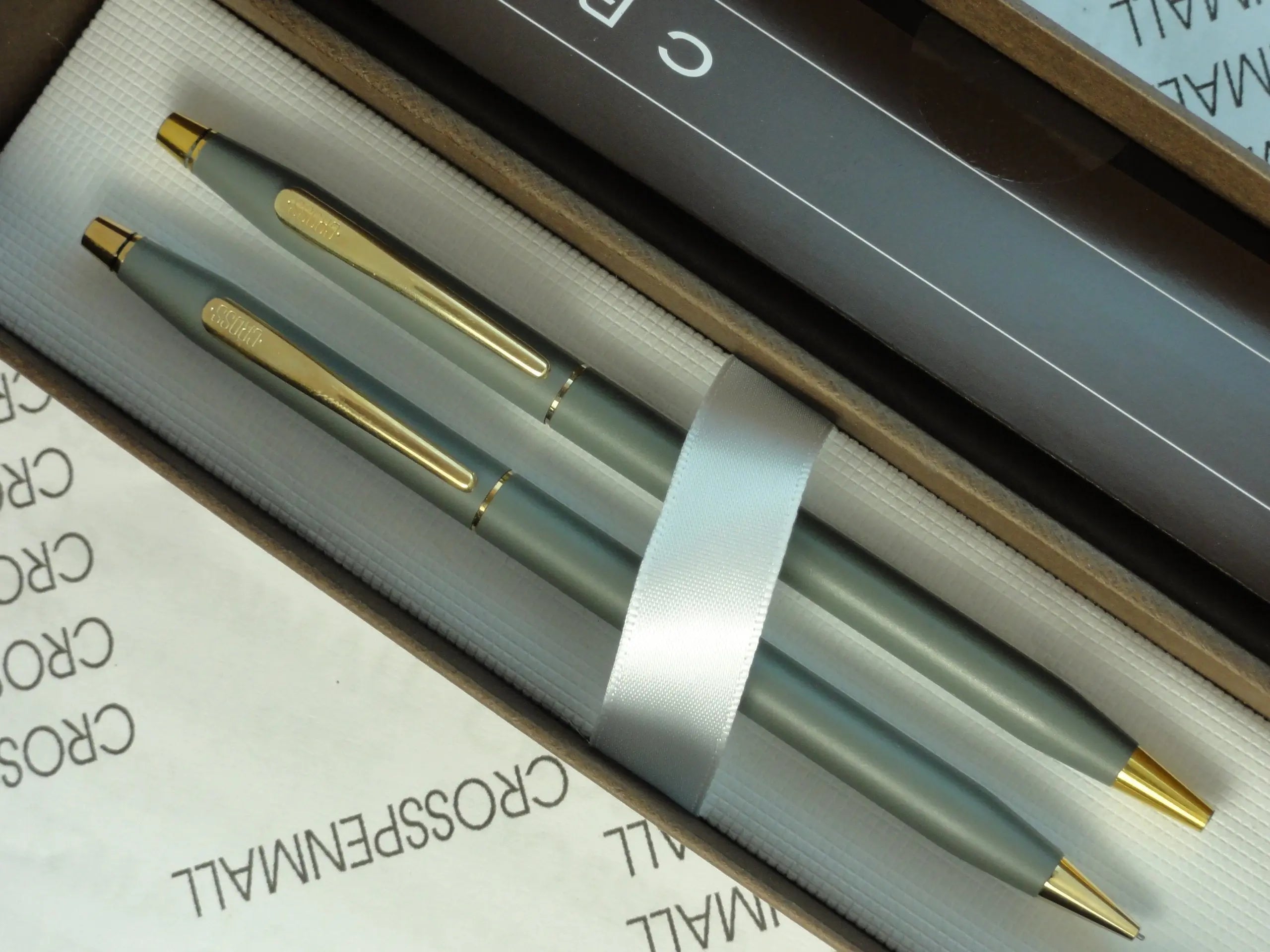 Cross Classic Century Limited Edition"Satin/Matte Gray Pen and Pencil Set with 23K Gold Appointments Made in The USA - crosspenmall.com