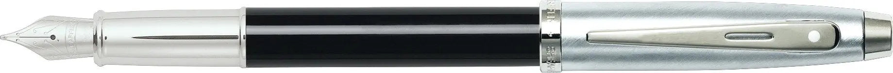 Sheaffer 100 Series Brushed Chrome Cap/Nickel Trim Fountain Pen with Fine Nib - Black Barrel - crosspenmall.com