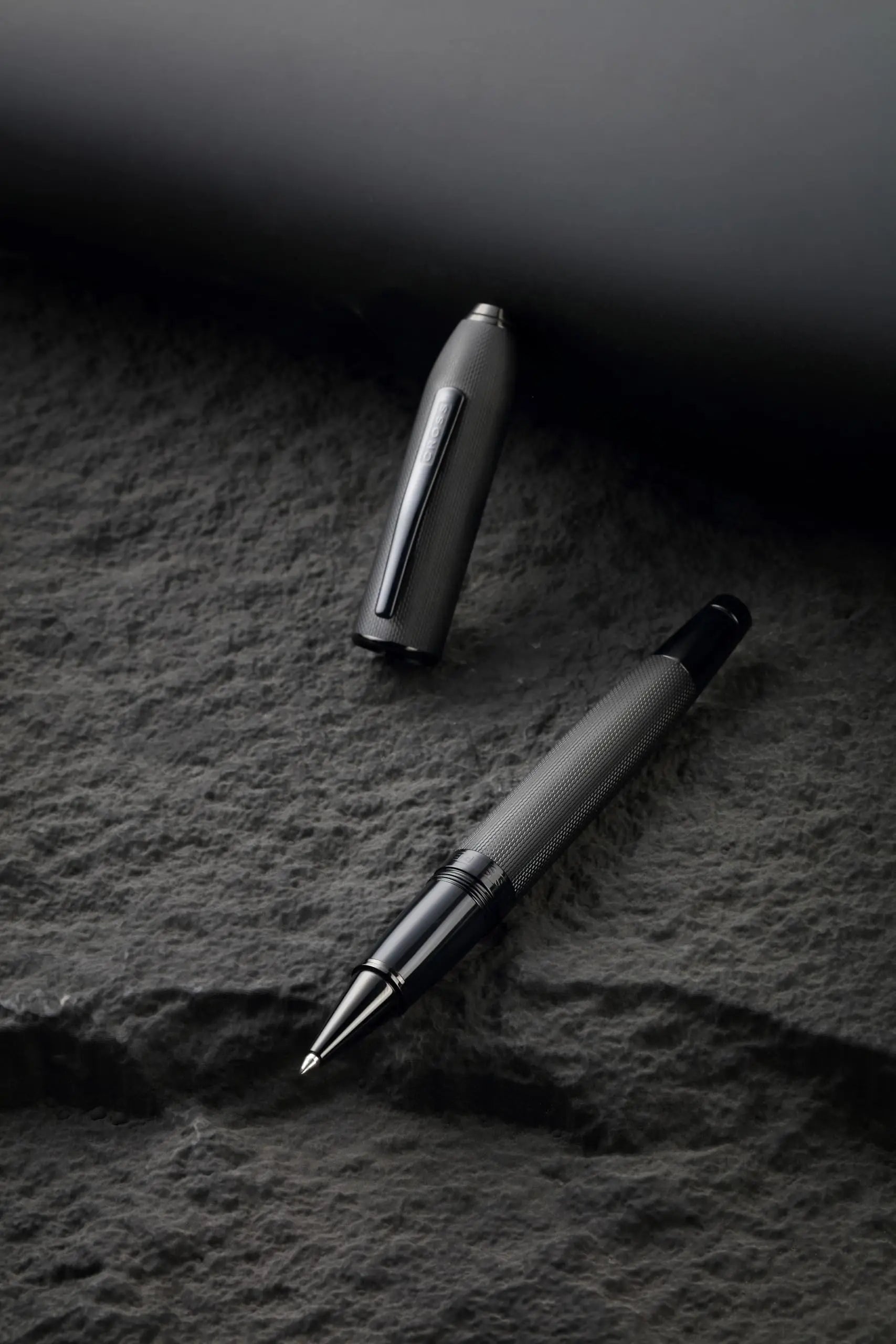 Peerless™ Polished Black PVD Engraved Diamond Pattern with Black PVD Appointments and Swarovski Crystal Ballpoint Pen Cross