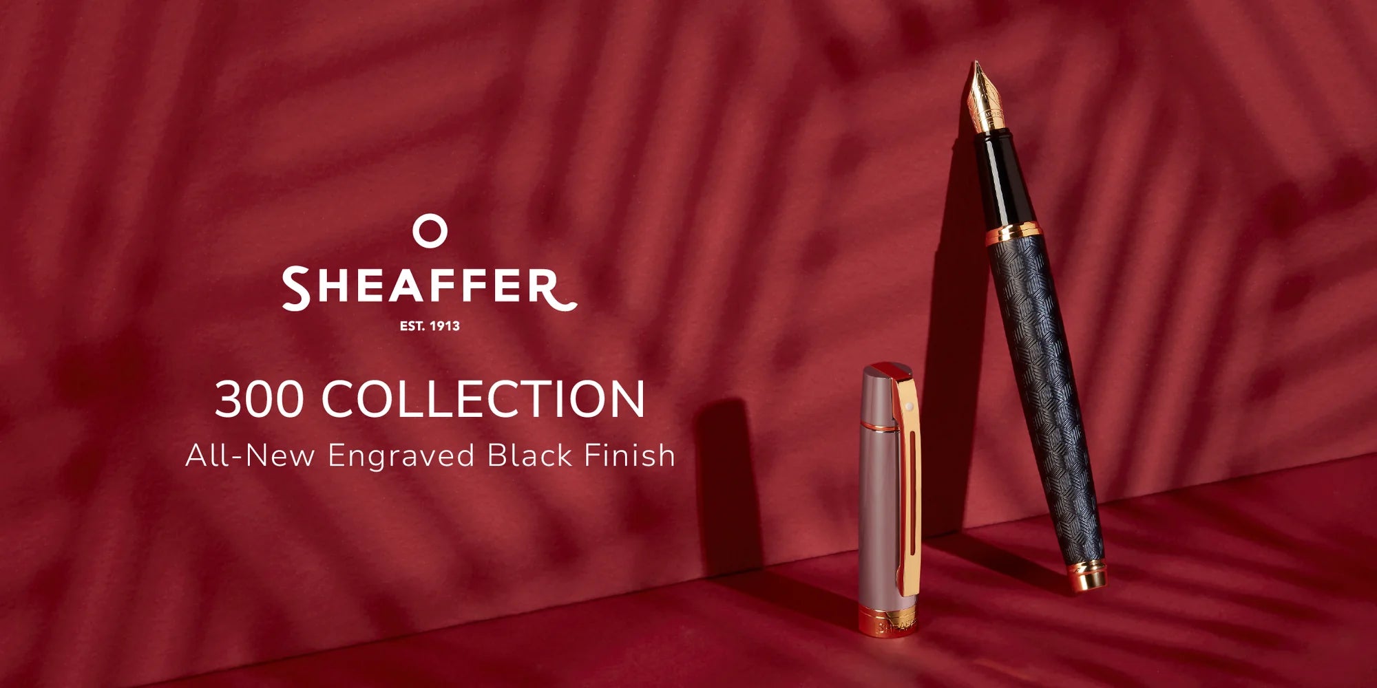 Sheaffer 300 E9347 Engraved Matt Black Barrel and Shiny Chrome Cap with PVD Gold Trims Sheaffer