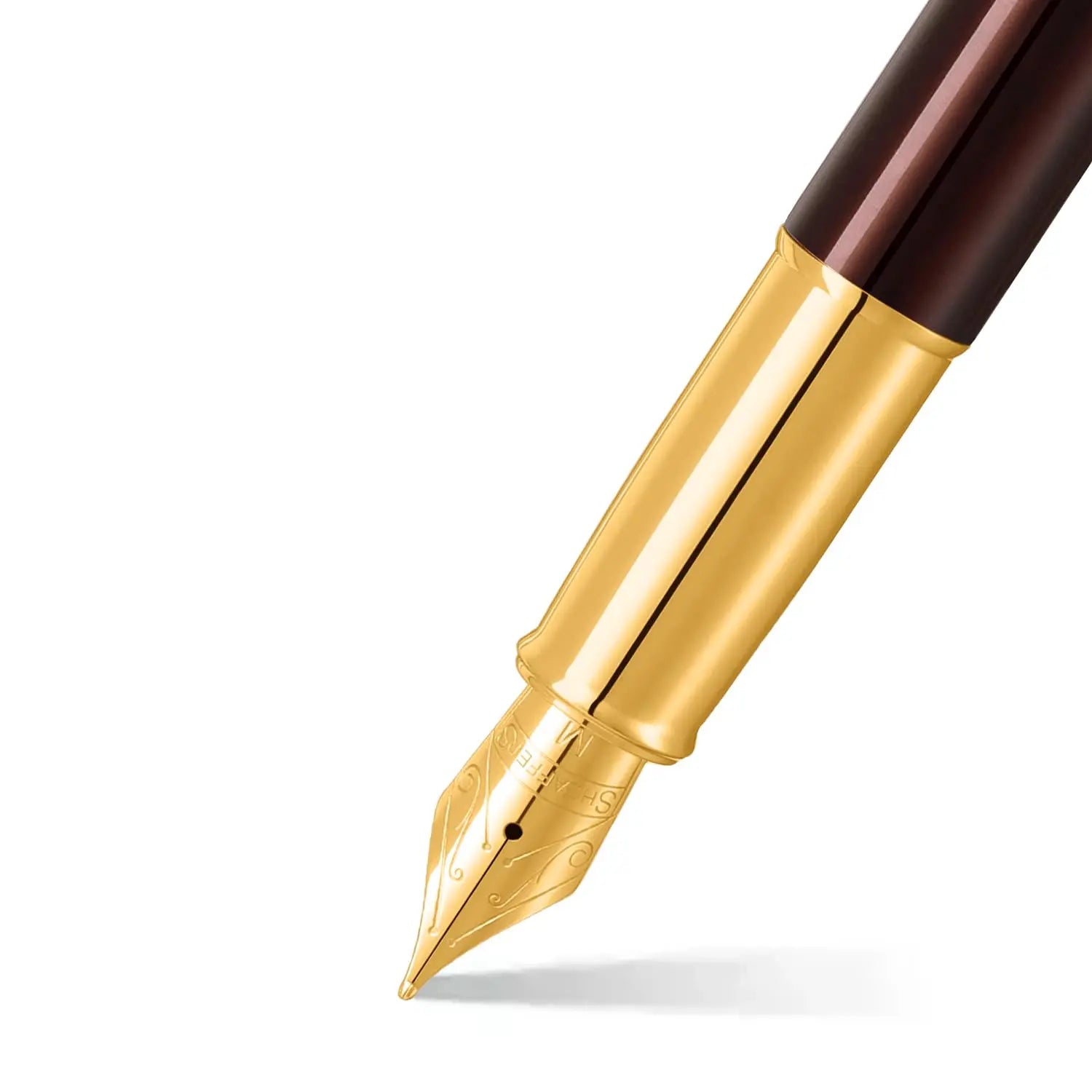 Sheaffer 100 9370 Glossy Coffee Brown Fountain Pen With PVD Gold-Tone Trim - Medium - crosspenmall.com