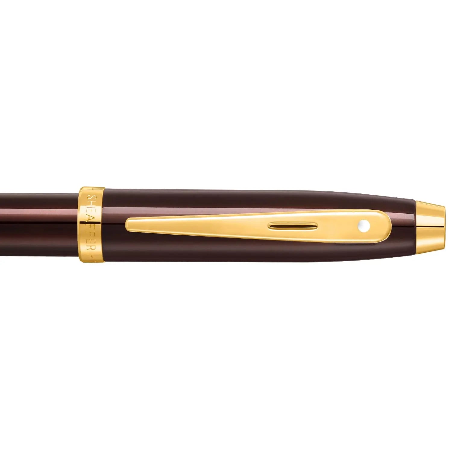 Sheaffer 100 9370 Glossy Coffee Brown Fountain Pen With PVD Gold-Tone Trim - Medium - crosspenmall.com