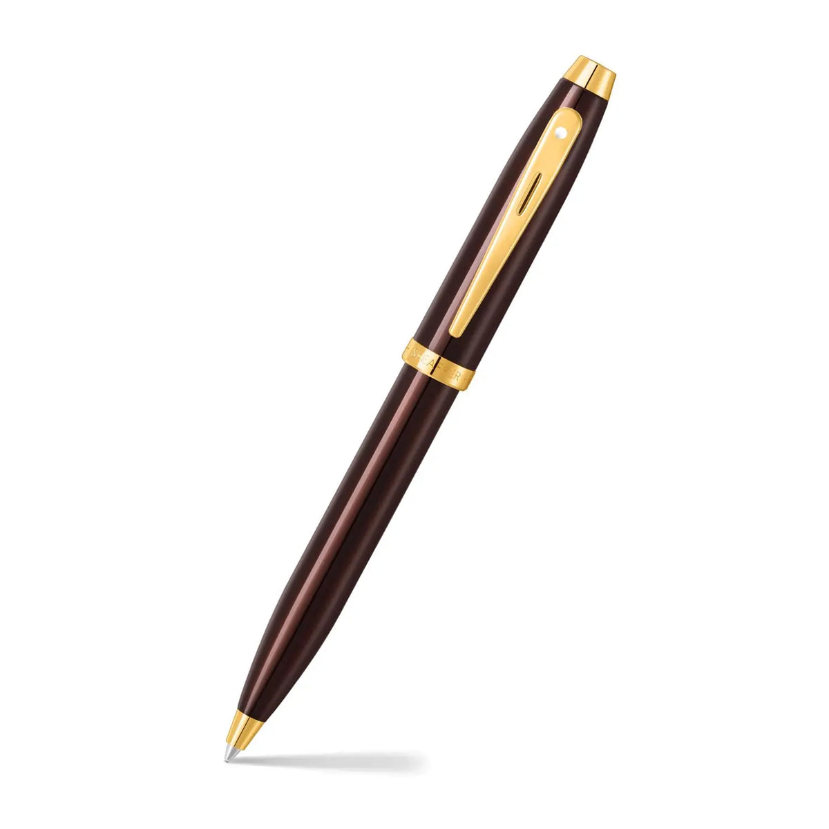Sheaffer 100 9370 Retractable Ballpoint Pen, Glossy Coffee Brown Finish with Shiny PVD Gold-Plated Trim, Medium Point, Refillable Luxury Writing Pen, Premium Gift Box Sheaffer