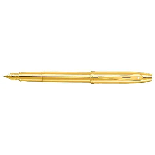 Sheaffer 100 9372 Glossy PVD Gold Fountain Pen With PVD Gold Trim - Medium - crosspenmall.com