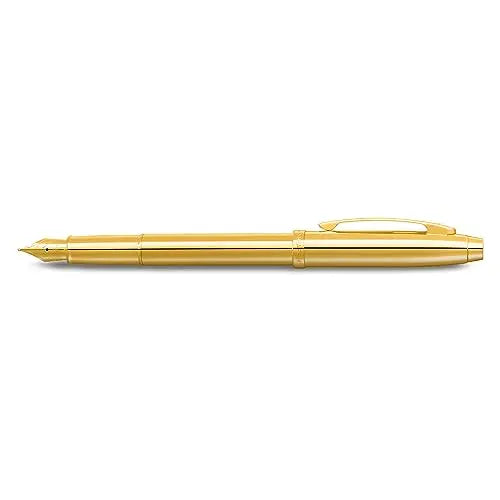 Sheaffer 100 9372 Glossy PVD Gold Fountain Pen With PVD Gold Trim - Medium - crosspenmall.com