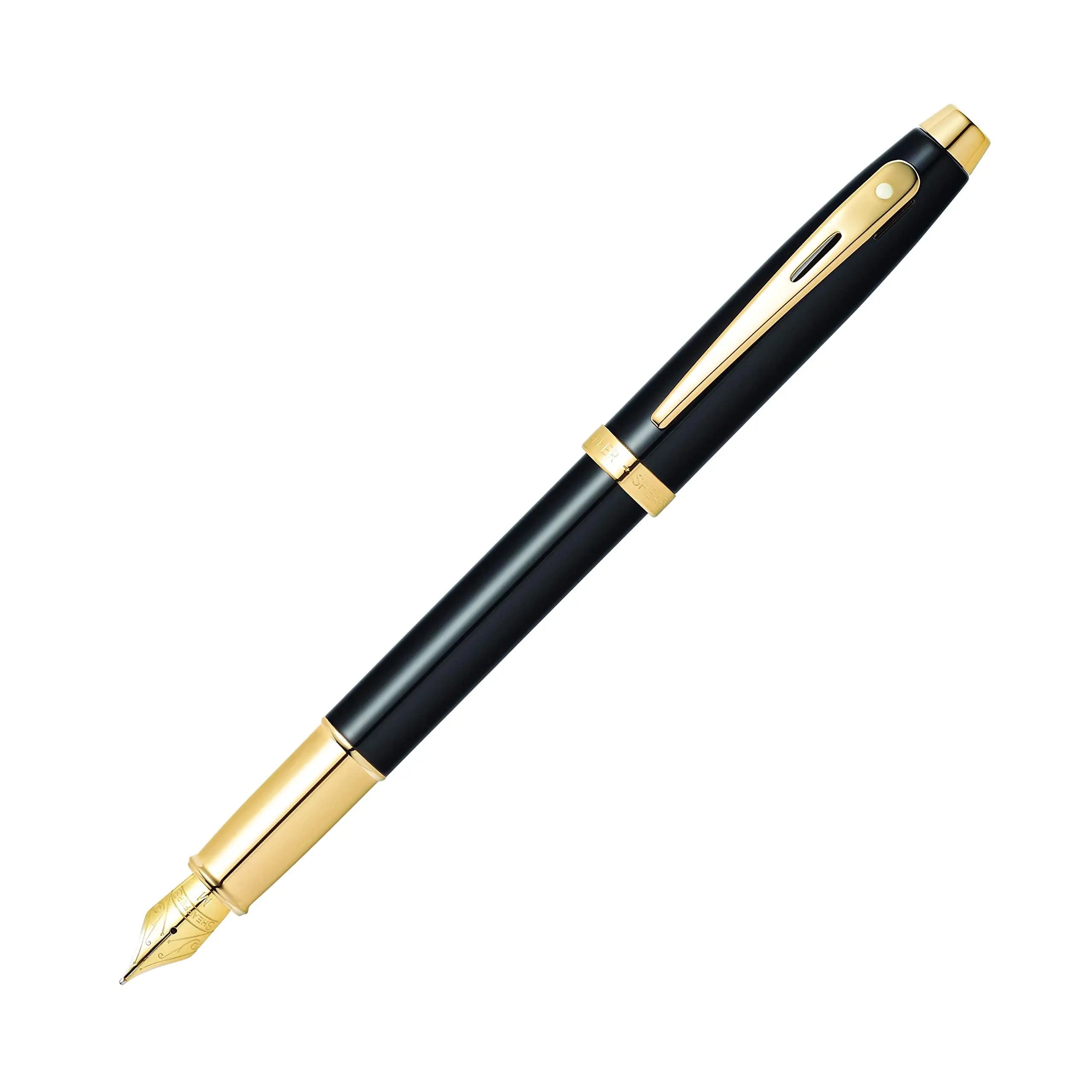 Sheaffer 100 Black Lacquer Fountain Pen with Gold-Tone Trim - crosspenmall.com