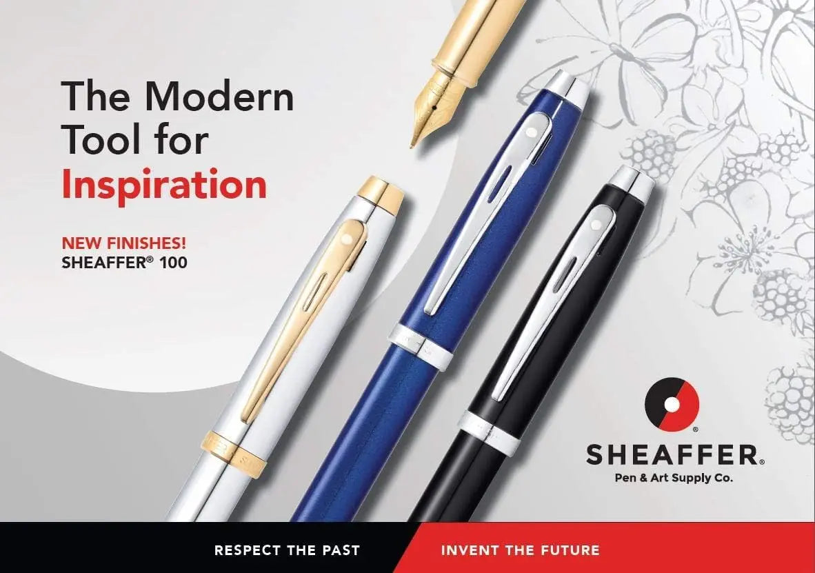 Sheaffer 100 Chrome Fountain Pen with Gold Tone Trim and Medium Nib - crosspenmall.com