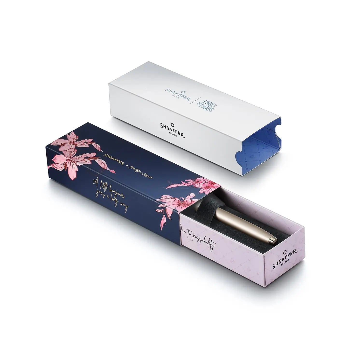 Sheaffer 100 Emily in Paris 9377 Collection, Champagne Gold Pen with PVD Gold Trims, Bow-Shaped Clip. Sheaffer