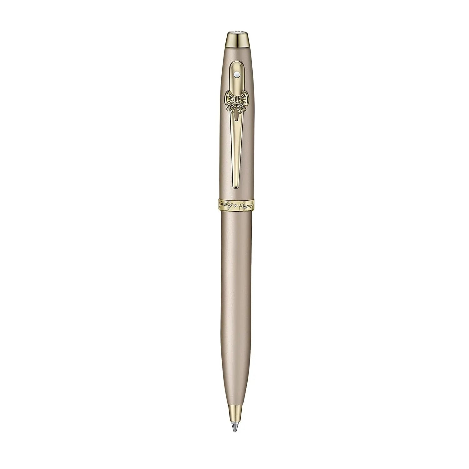 Sheaffer 100 Emily in Paris 9377 Collection, Champagne Gold Pen with PVD Gold Trims, Bow-Shaped Clip. Sheaffer