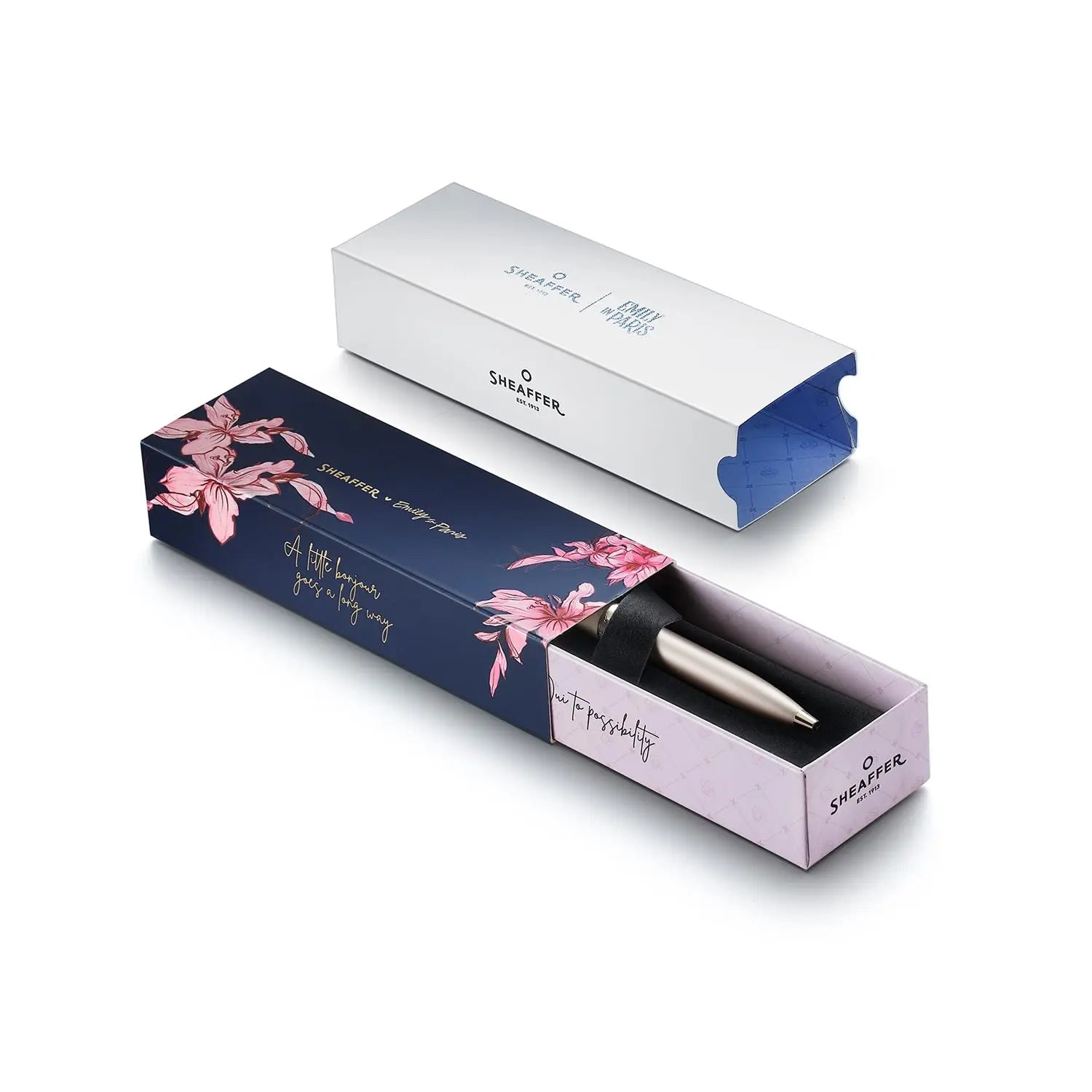 Sheaffer 100 Emily in Paris 9377 Collection, Champagne Gold Pen with PVD Gold Trims, Bow-Shaped Clip. Sheaffer