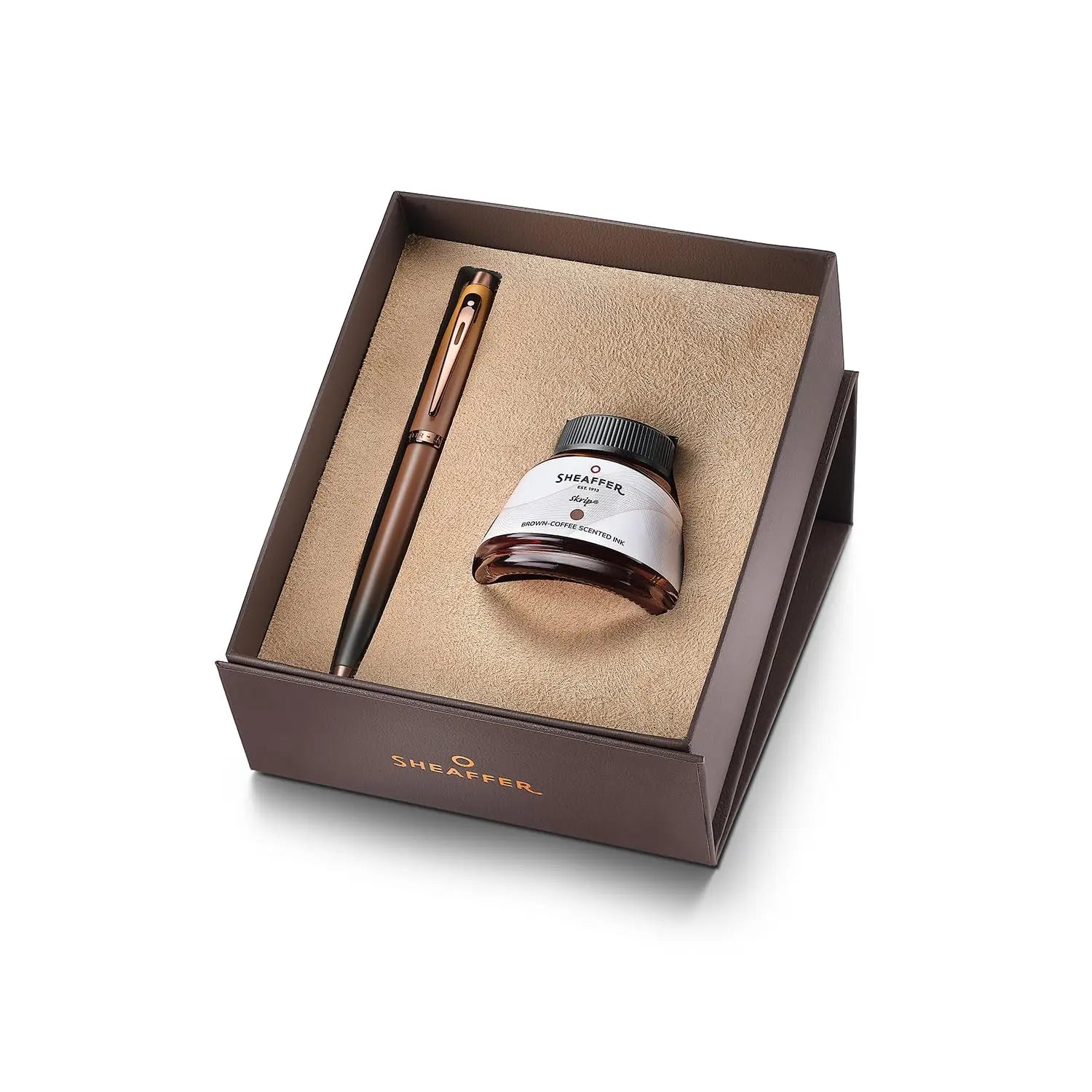 Sheaffer 100 Fountain Pen, Coffee Edition Matt Brown with Regal Brown PVD Trims and Coffee Scented Bottled Ink Sheaffer