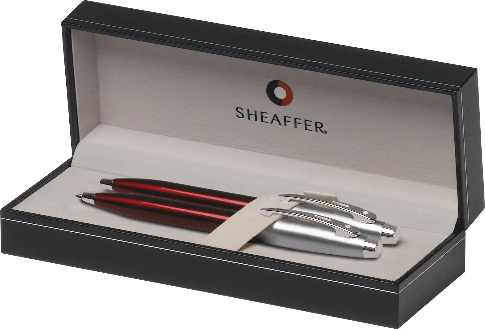 Sheaffer 100 Nickel Trim Ballpoint Pen & 0.7mm Pencil Set, Brushed Chrome Cap, Red Barrel (E9930751-30) Sheaffer