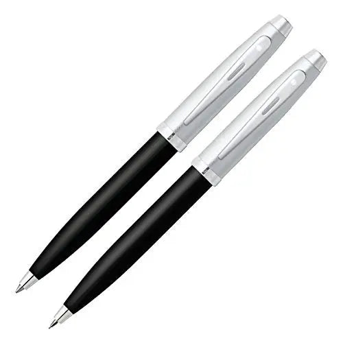 Sheaffer 100 Nickel Trim Ballpoint & 0.7mm Pencil Set, Brushed Chrome Cap, Glossy Black Barrel (E9931351-30) Sheaffer