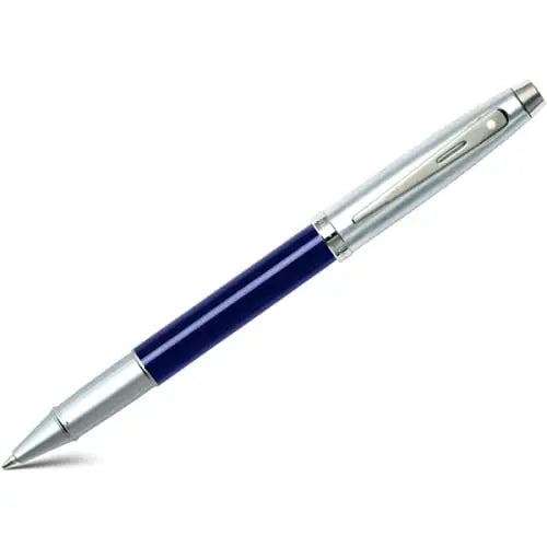 Sheaffer 100 Pearlescent Metallic Blue with Nickel appointments Signature Mid Band and Dot of excellence, Medium Point Rollerball Pen. Very solid and Responsive - crosspenmall.com