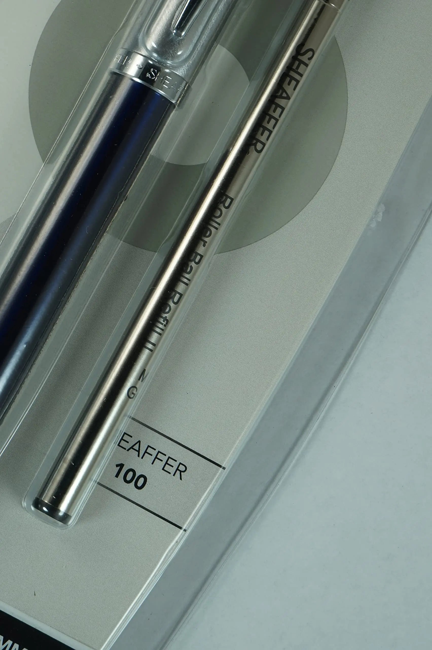 Sheaffer 100 Pearlescent Metallic Blue with Nickel appointments Signature Mid Band and Dot of excellence, Medium Point Rollerball Pen. Very solid and Responsive - crosspenmall.com