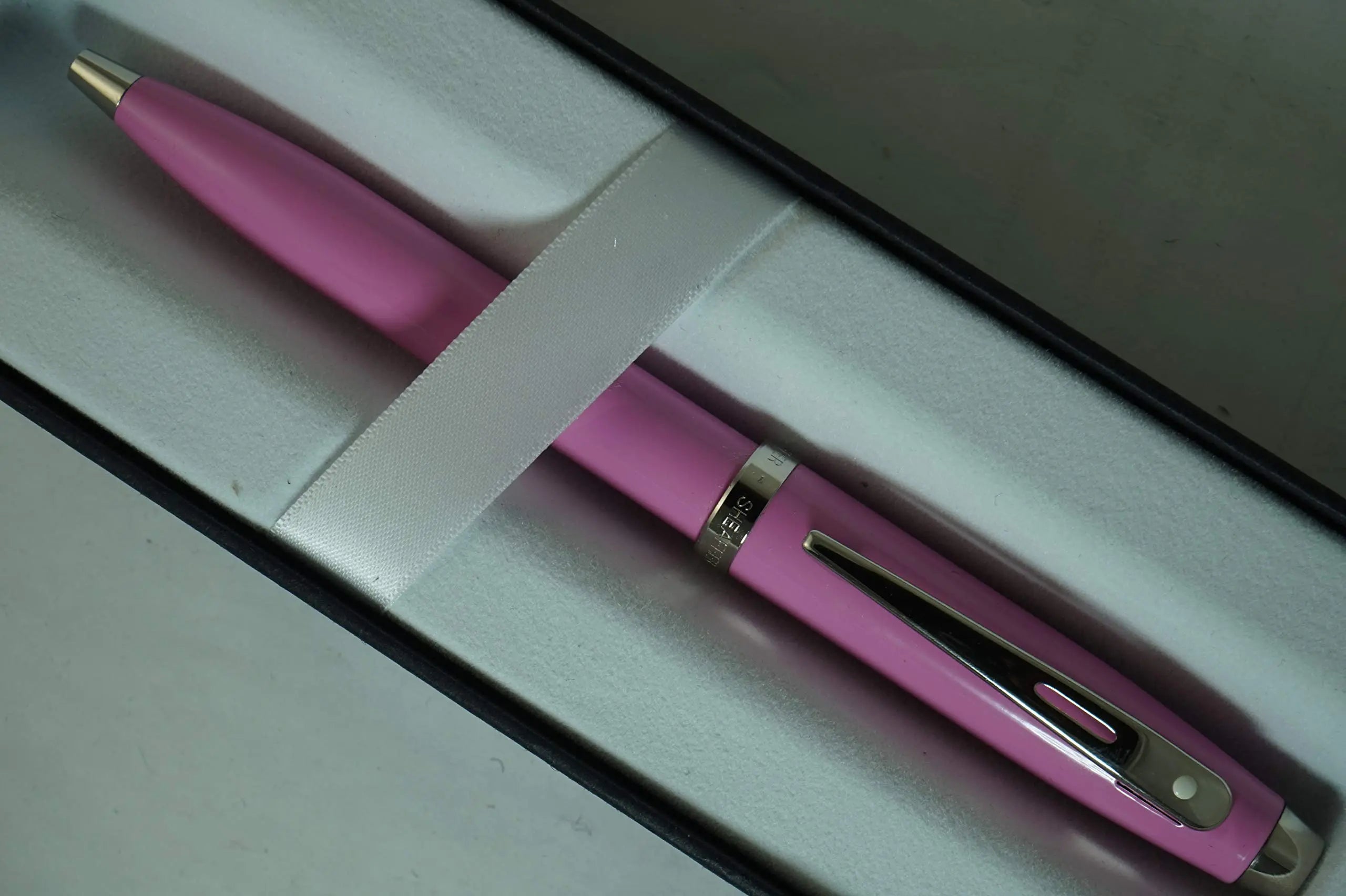 Sheaffer 100 Pearlescent Pink with Nickel appointments and Signature Mid Band Medium Ballpoint Pen. Very solid and Responsive - crosspenmall.com