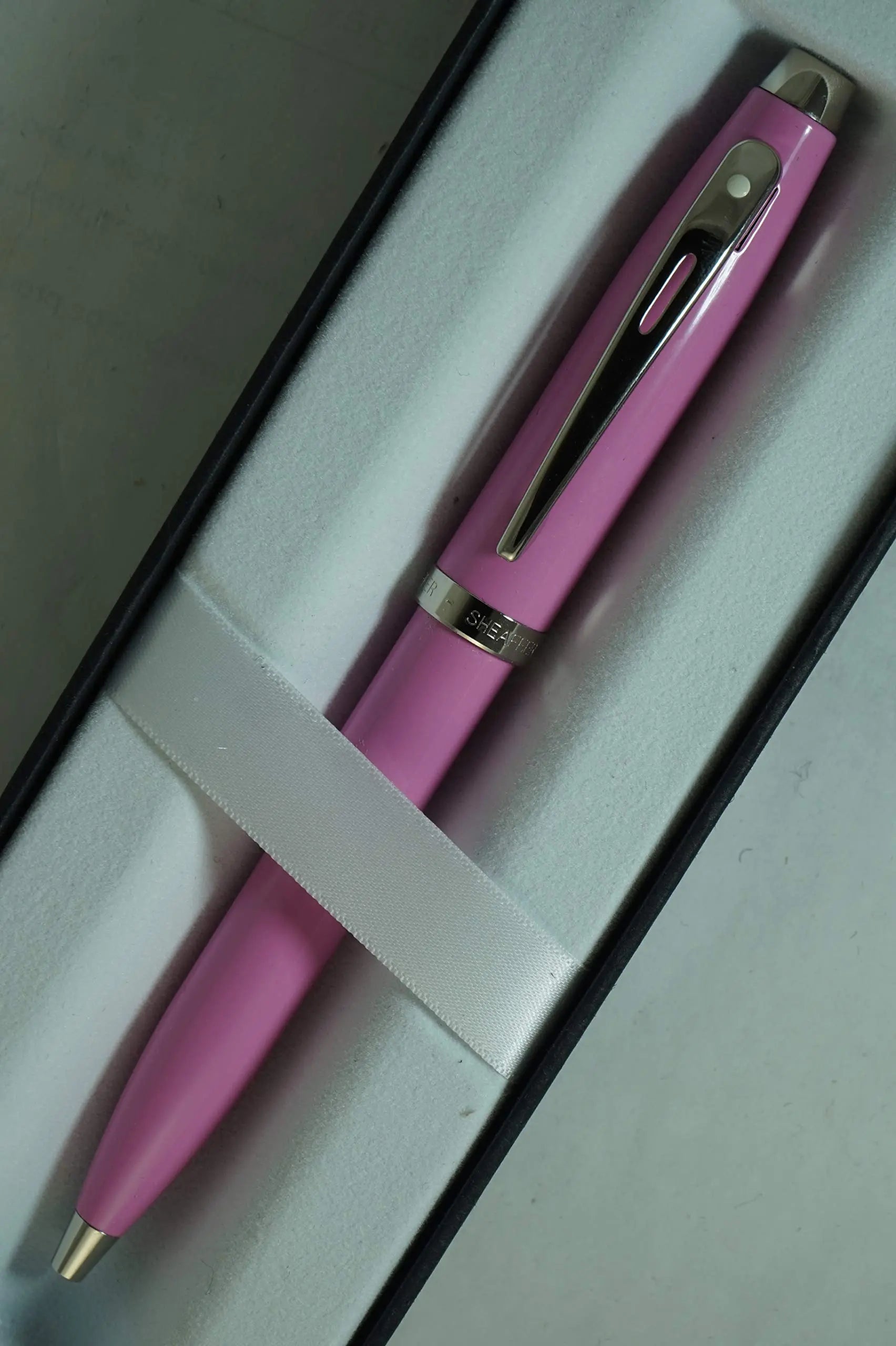 Sheaffer 100 Pearlescent Pink with Nickel appointments and Signature Mid Band Medium Ballpoint Pen. Very solid and Responsive - crosspenmall.com