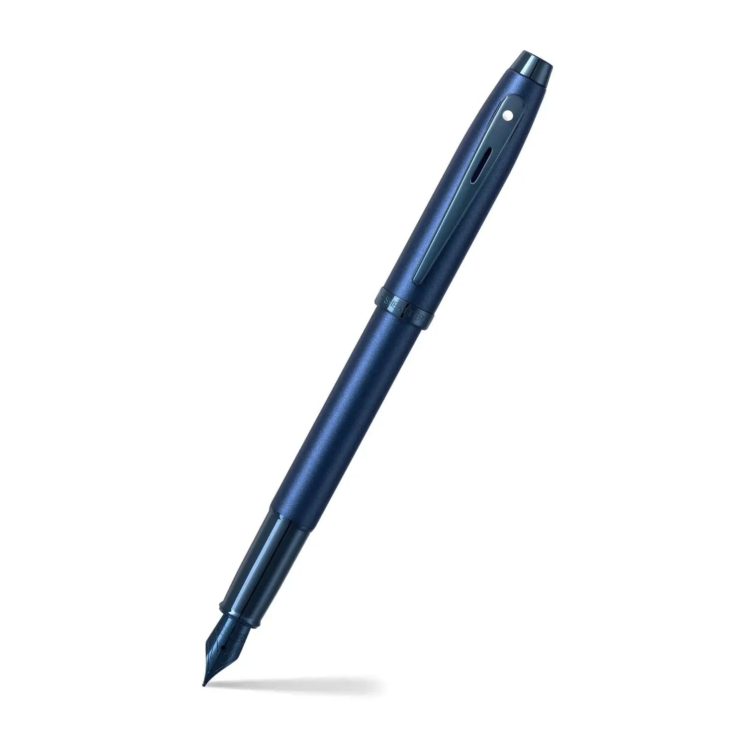 Sheaffer 100 Refillable Satin Blue Fountain Pen with PVD Blue Clip, Finial signature Center band. Comes in Premium gift Box Sheaffer