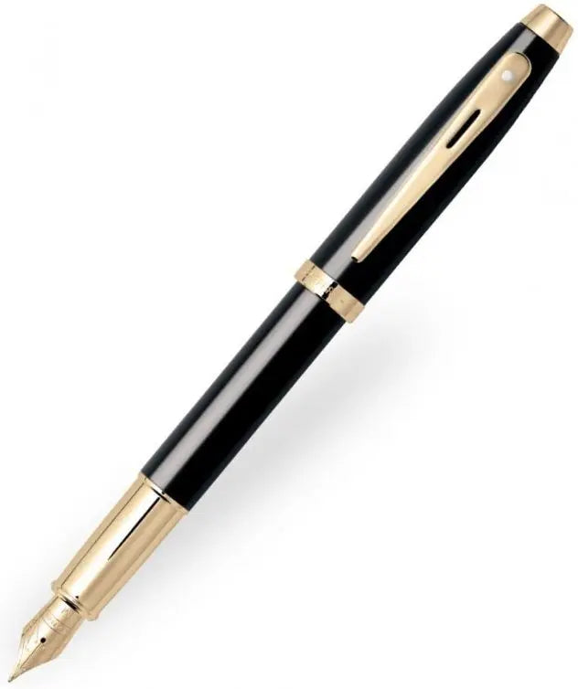 Sheaffer 100 pearlescent Black Lacquer Fountain Pen with Gold Appointments and Medium Nib - crosspenmall.com