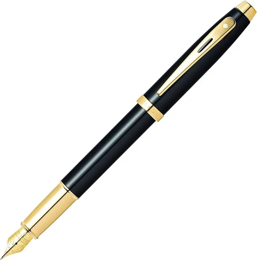 Sheaffer 100 pearlescent Black Lacquer Fountain Pen with Gold Appointments and Medium Nib - crosspenmall.com