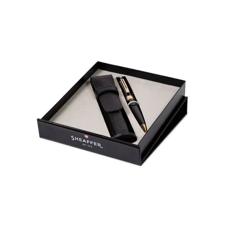 Sheaffer 300 Black Lacquer Signature gold mid band and Gold plated Appointments Ballpoint Pen + Matching Pouch Sheaffer