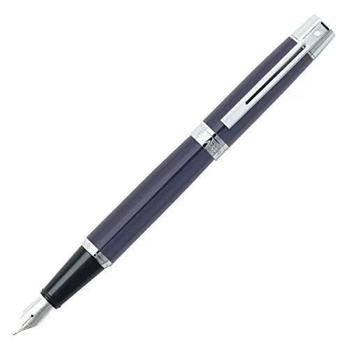 Sheaffer 300 Chrome Plate Trim Fountain Pen, Fine Nib, Gloss Blue (E0932843) - crosspenmall.com