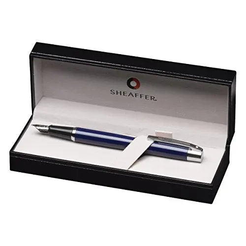 Sheaffer 300 Chrome Plate Trim Fountain Pen, Fine Nib, Gloss Blue (E0932843) - crosspenmall.com