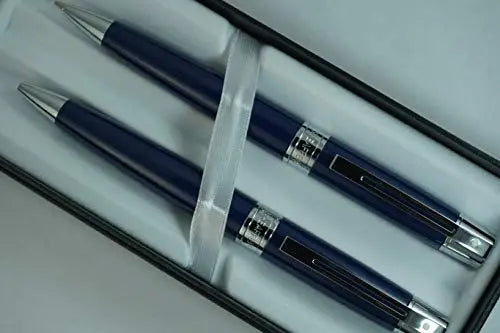 Sheaffer 300 Collection II Blue Barrel and Satin Chrome Appointments Medium Point Ballpoint Pen and Pencil Set Sheaffer