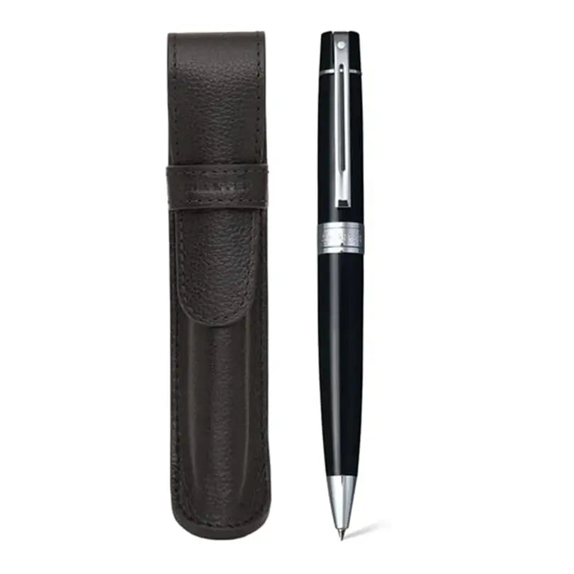 Sheaffer 300 Glossy Black Pen with Chrome-Plated Trim and Matching Pouch gift Set (Ballpoint) - crosspenmall.com