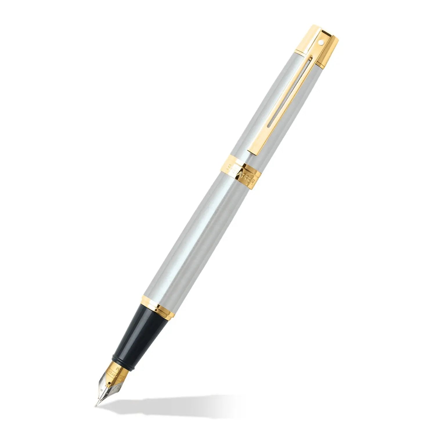 Sheaffer 300 Gold Tone Trim Fountain Pen, Medium Nib, Brushed Chrome (E0932753) Sheaffer