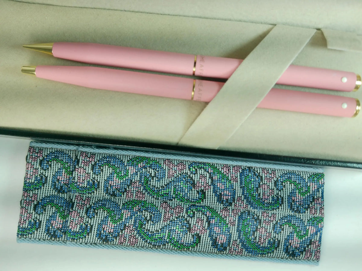 Sheaffer Cross Made in the USA Signature Classic Fashion Matte Tender Pink Rose with 22KT Gold Appointments ballpoint Pen and Pencil Set with matching pen case cross