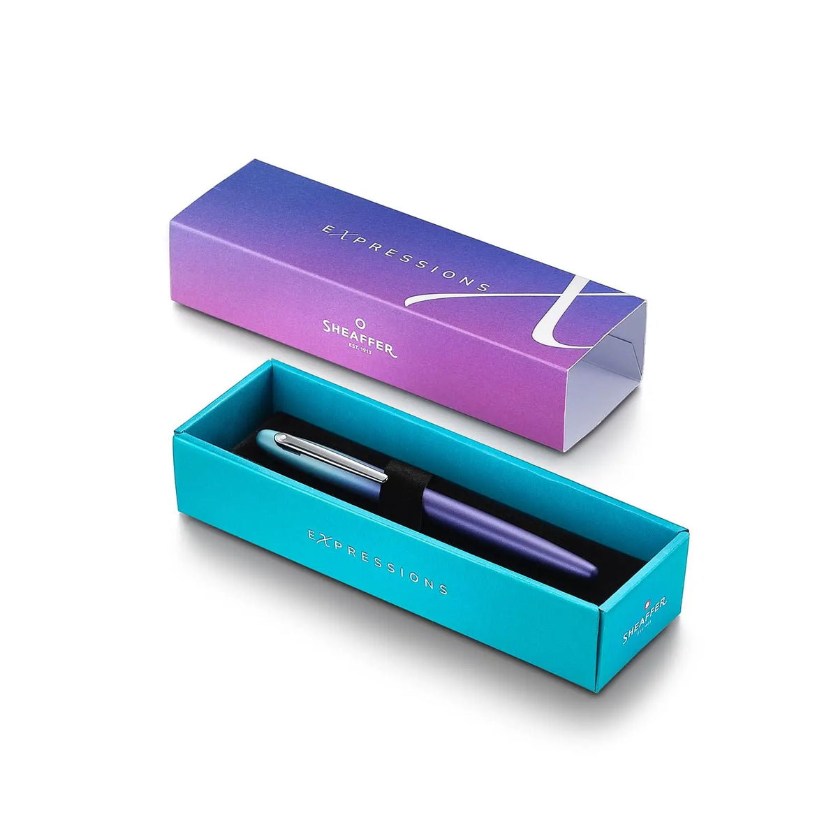 Sheaffer Expressions VFM 9430 Fountain Pen, Blue and Purple Pearlised Gradient, Fine Nib, Chrome-Plated Trims. cross