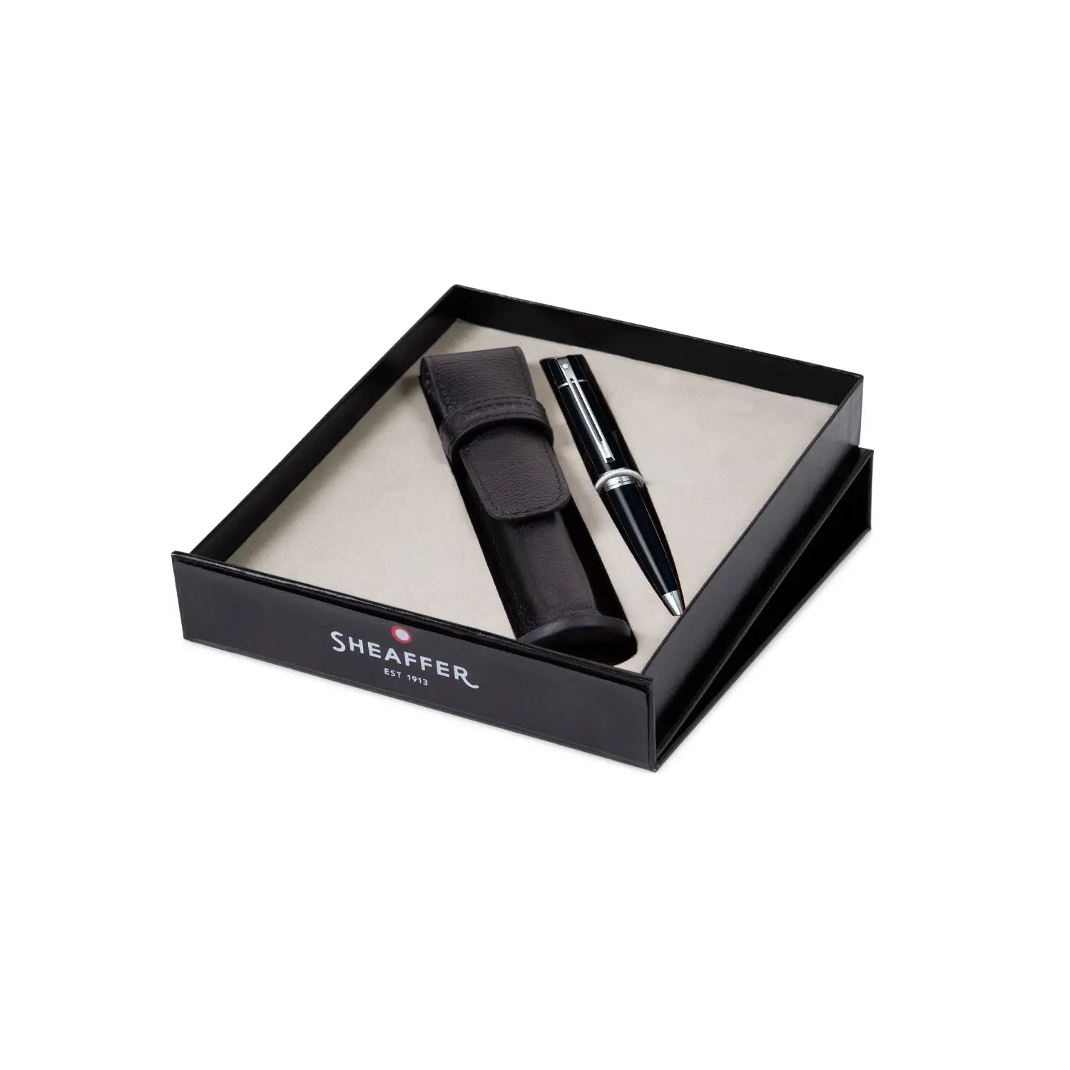 Sheaffer Gift Set Glossy Black 300 9312 Ballpoint Pen With Chrome Trim And Pen Pouch - My Store