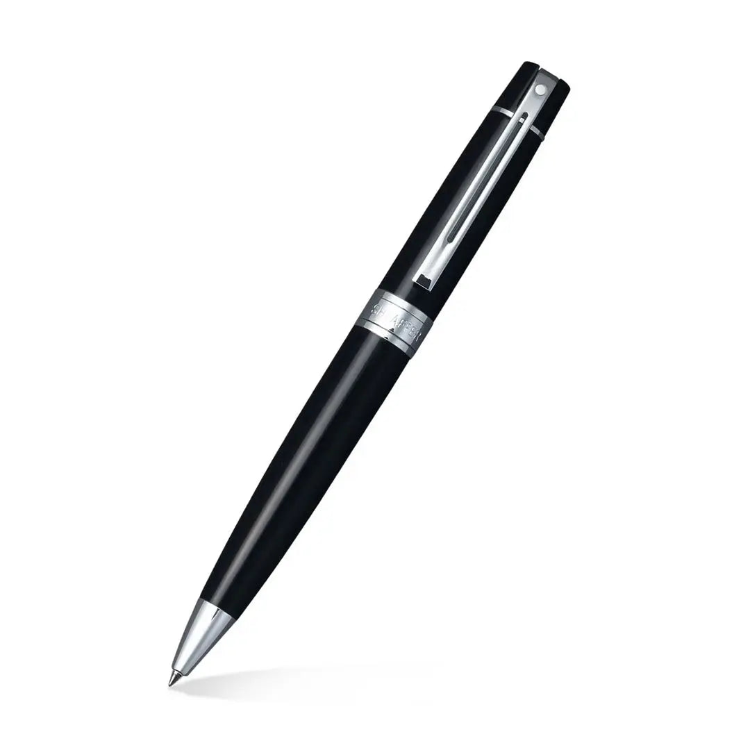 Sheaffer Gift Set Glossy Black 300 9312 Ballpoint Pen With Chrome Trim And Pen Pouch - My Store