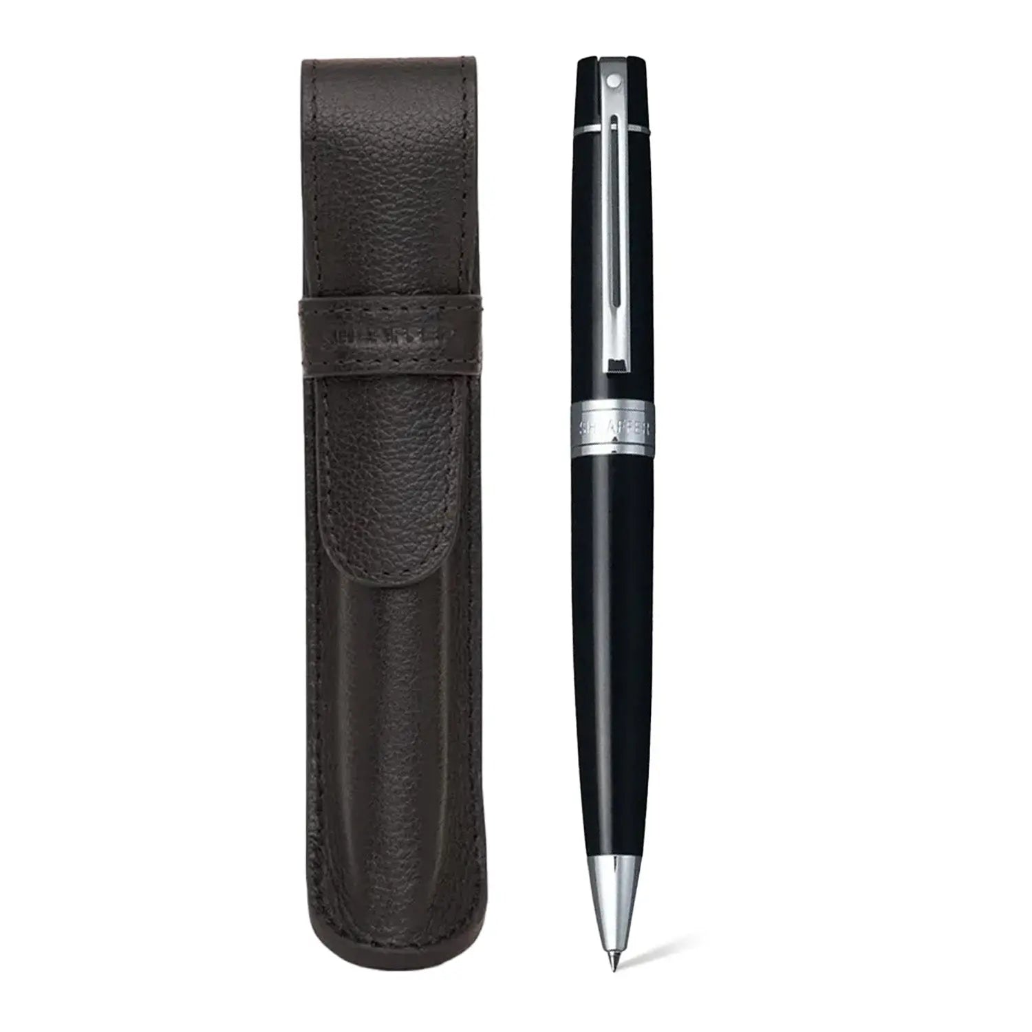 Sheaffer Gift Set Glossy Black 300 9312 Ballpoint Pen With Chrome Trim And Pen Pouch - My Store