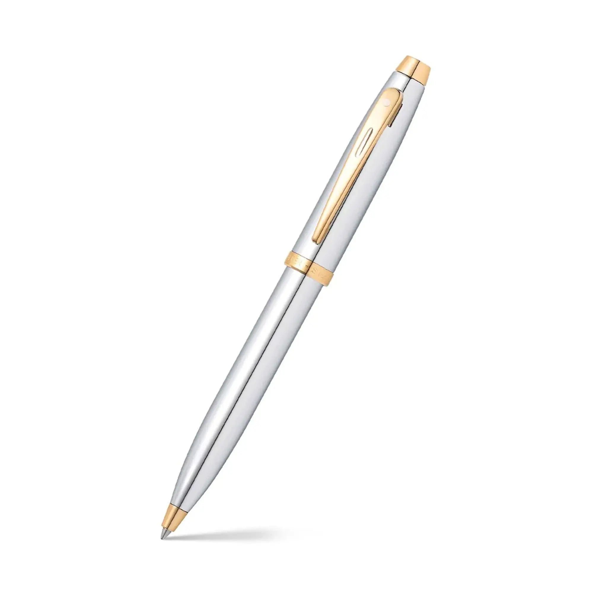 Sheaffer Gift Set ft. Bright Chrome 100 Ballpoint Pen with Gold Trims and Table Clock - My Store