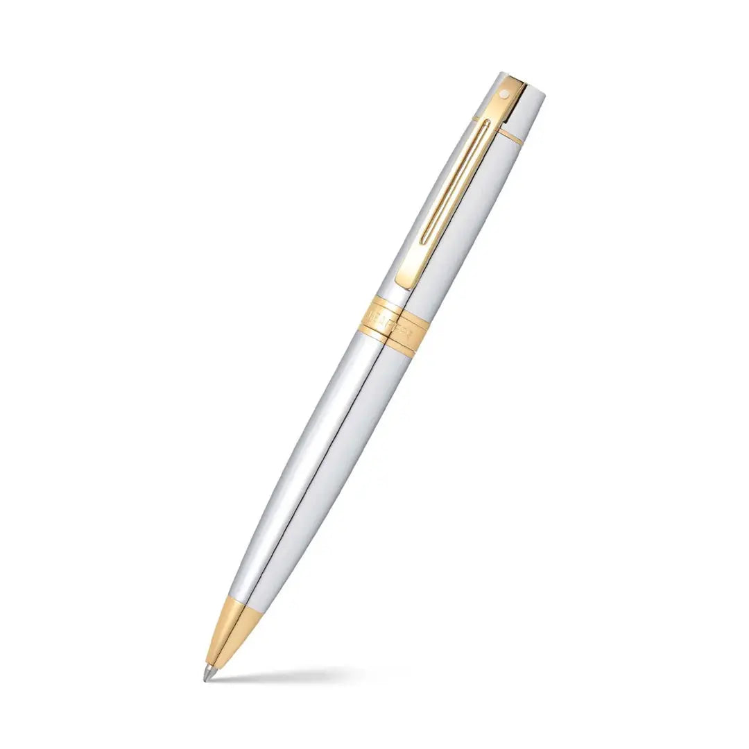 Sheaffer Gift Set ft. Bright Chrome 300 Ballpoint Pen with Gold Trims and Credit Card Holder - My Store