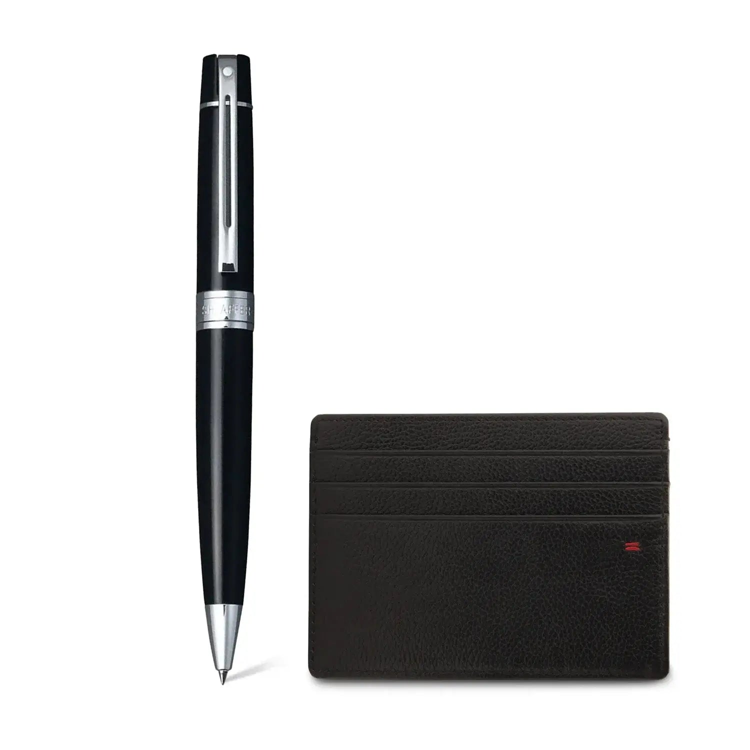 Sheaffer Gift Set ft. Glossy Black 300 Ballpoint Pen with Chrome Trims and Credit Card Holder - My Store